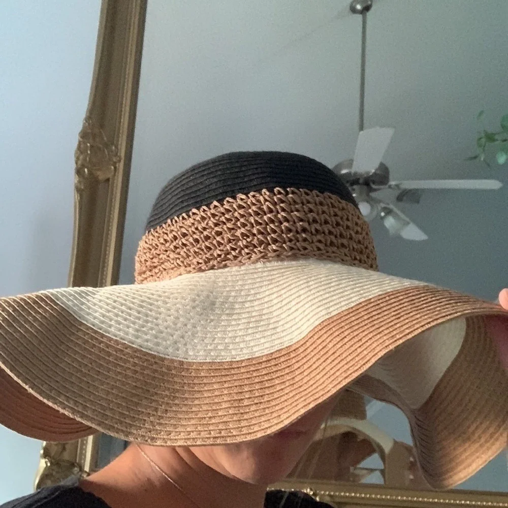 Floppy striped maxi‎ hat bohemian straw festive beach travel banded